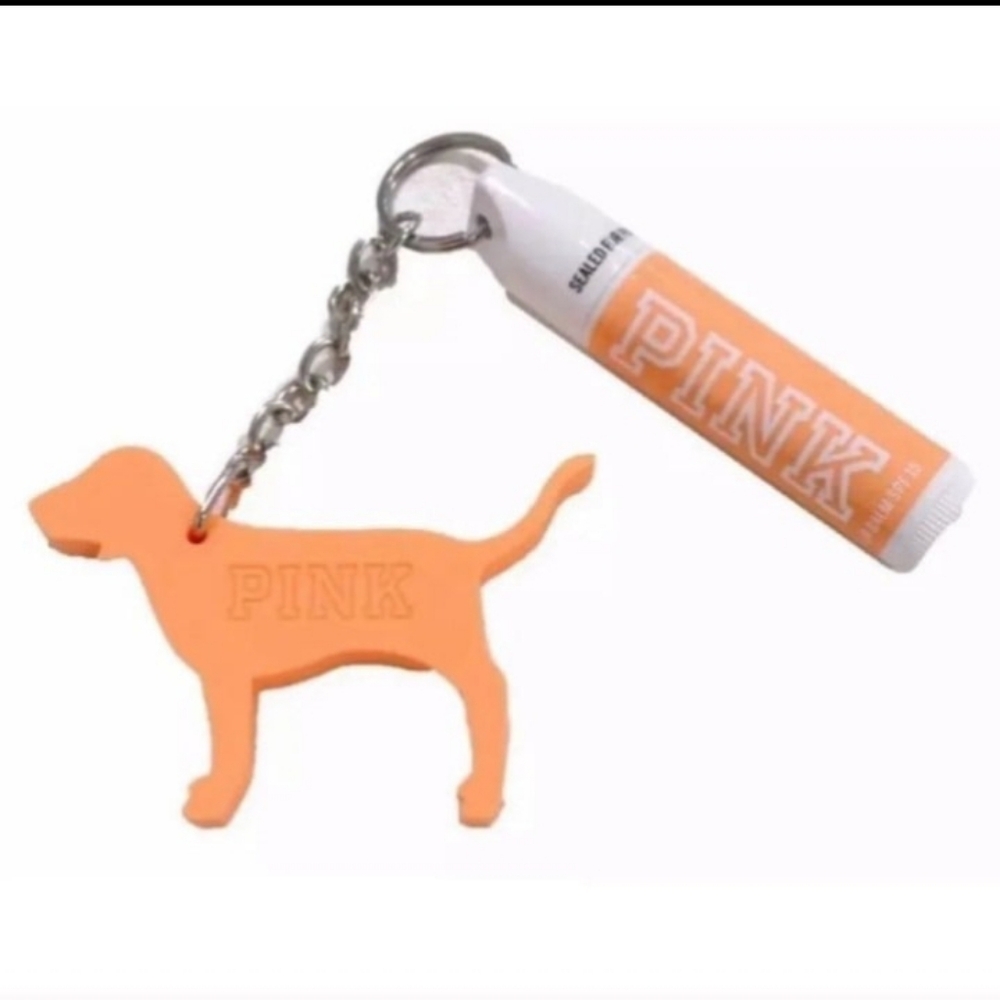 New Victoria's Secret Pink LIP BALM & PINK DOG KEYCHAIN CHARM